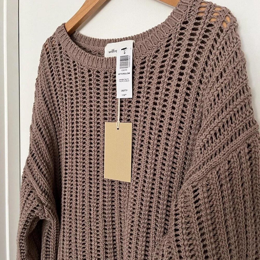 NWT Aritzia Wilfred Free Women's Sweater XXS Brown Open Knit Oversized Boho